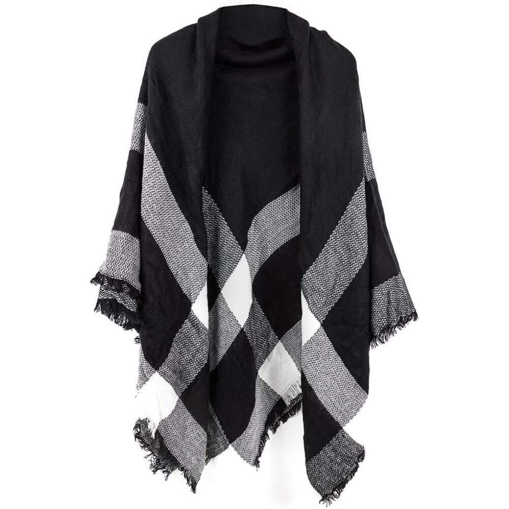 Women's Plaid Scarf Blanket Wrap Black